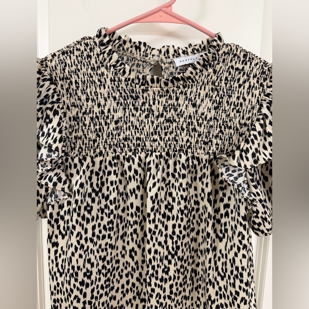 Endless Rose Black and Cream Smocked Top - Picture 2 of 6